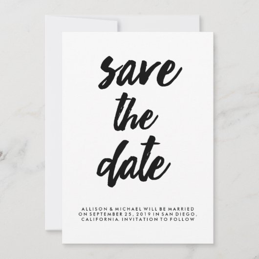 Trendy typografie zwart en wit save the date kaart (Voorkant)