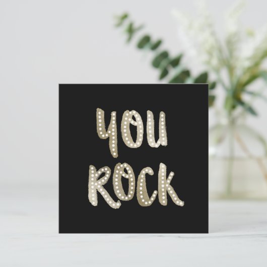 Trendy Typografisch Zwart & Nep Goud You Rock Feestdagenkaart (Staand voorkant)