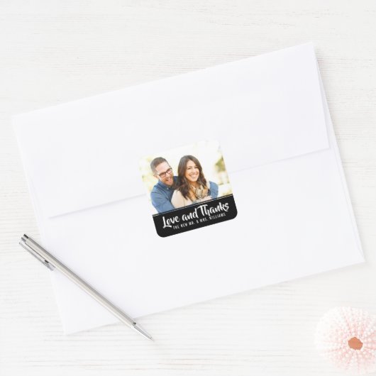 Trendy Typography | Aangepaste fotobruiloft Hartel Vierkante Sticker (Envelop)
