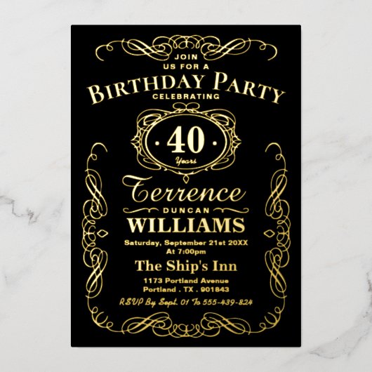 Trendy Typography Any Age Birthday Real Folie Uitnodiging (Voorkant)