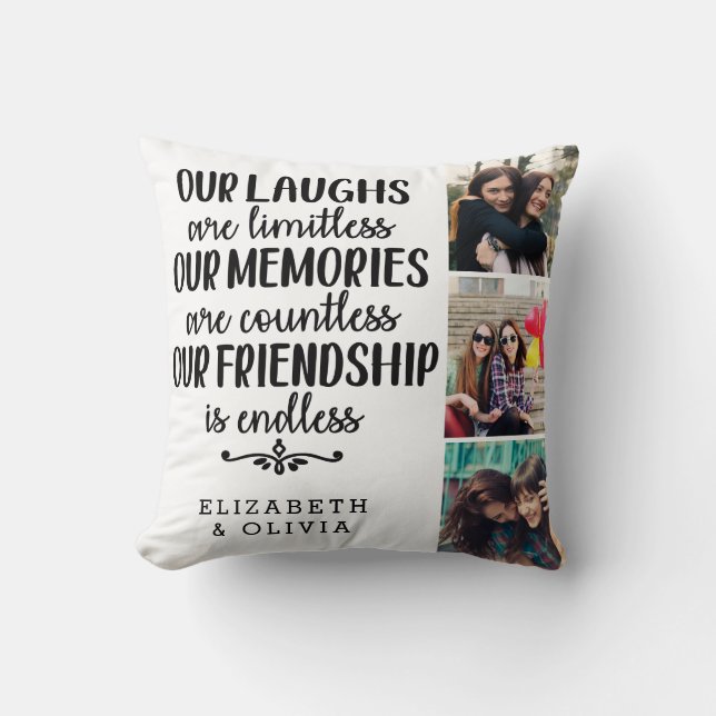 Trendy Typography Best Friends Names Photo Collage Kussen (Voorkant)