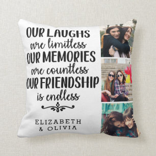 Trendy Typography Best Friends Names Photo Collage Kussen