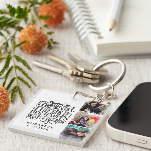 Trendy Typography Best Friends Names Photo Collage Sleutelhanger (Voorkant Rechts)