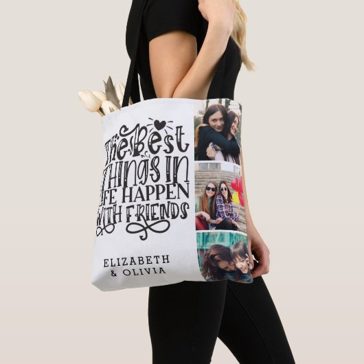 Trendy Typography Best Friends Names Photo Collage Tote Bag (Dichtbij)