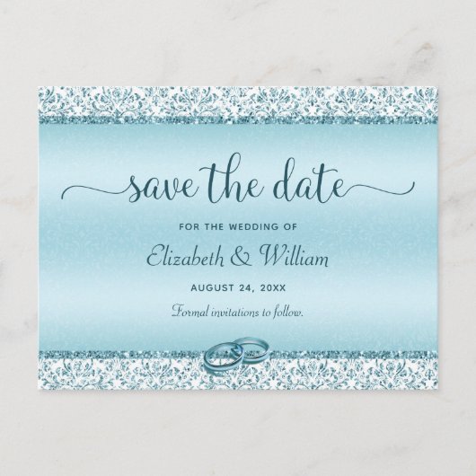 Trendy Typography Blue Wedding Save the Date Aankondigingskaart (Voorkant)