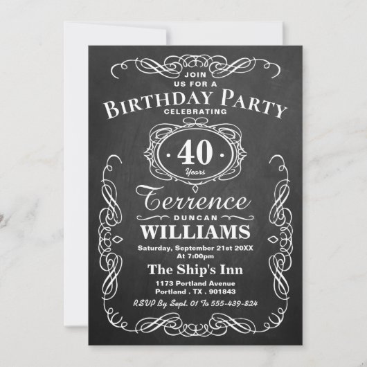 Trendy Typography Chalkboard Birthday Party Kaart (Voorkant)