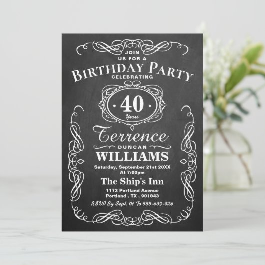 Trendy Typography Chalkboard Birthday Party Kaart (Staand voorkant)