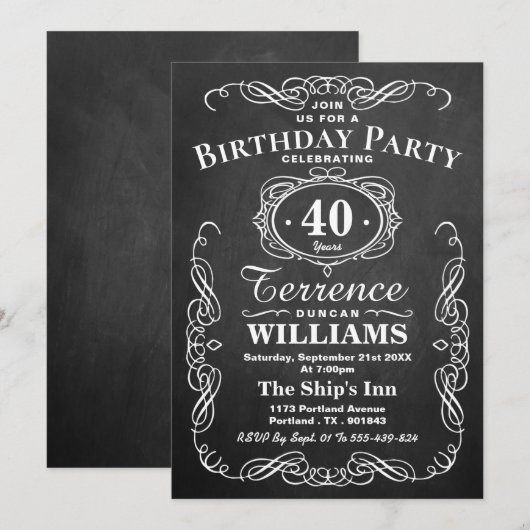 Trendy Typography Chalkboard Birthday Party Kaart (Voorkant / Achterkant)