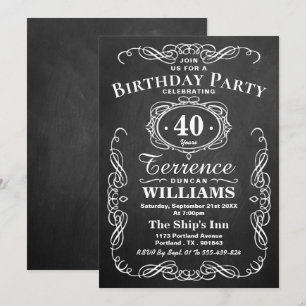 Trendy Typography Chalkboard Birthday Party Kaart