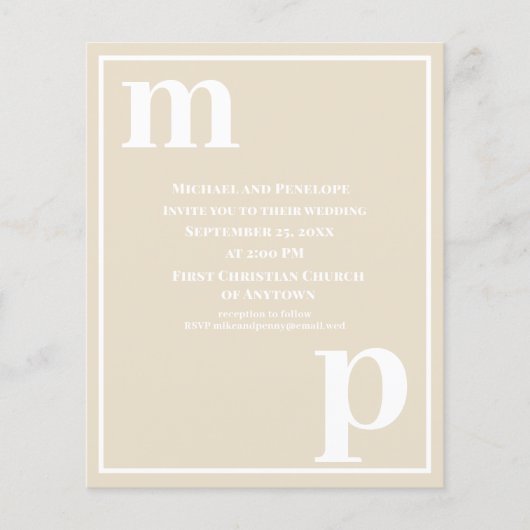 Trendy Typography Champagne Beige Budget Wedding Flyer (Voorkant)