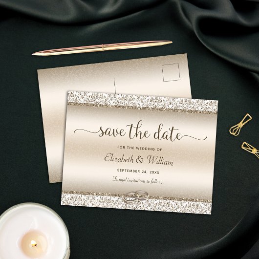 Trendy Typography Champagne Wedding Save the Date Aankondigingskaart
