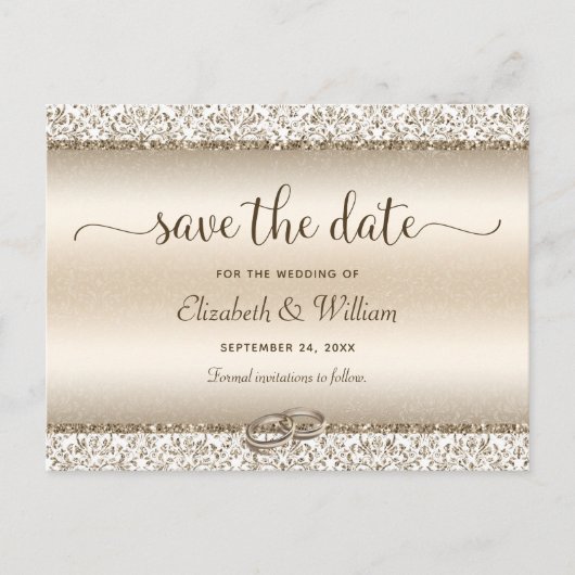 Trendy Typography Champagne Wedding Save the Date Aankondigingskaart (Voorkant)