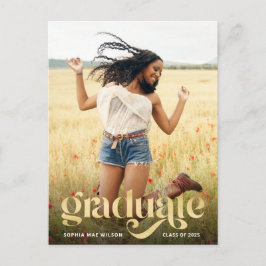Trendy Typography Gold Overlay Foto Afstuderen Briefkaart