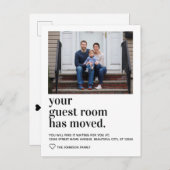 Trendy Typography Guest Room Moved Photo Moving Aankondigingskaart (Voorkant / Achterkant)
