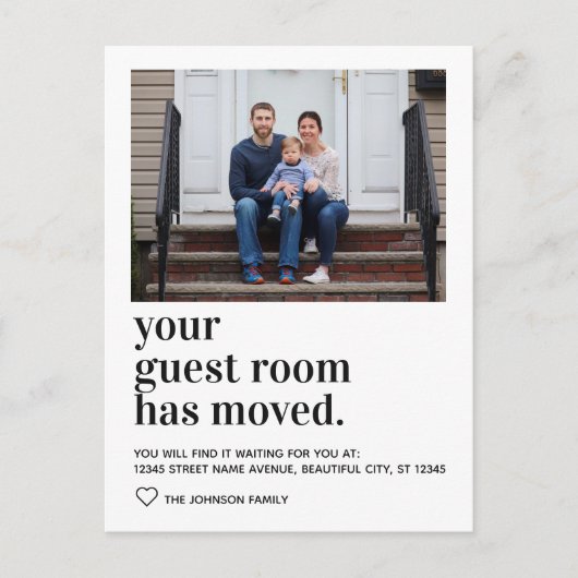 Trendy Typography Guest Room Moved Photo Moving Aankondigingskaart (Voorkant)