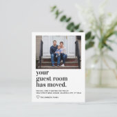 Trendy Typography Guest Room Moved Photo Moving Aankondigingskaart (Staand voorkant)