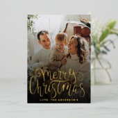 Trendy Typography Merry Kerstfoto Real Folie Feestdagenkaart (Staand Voorkant)