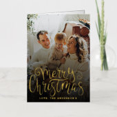 Trendy Typography Merry Kerstfoto Real Folie Feestdagenkaart (Voorkant)