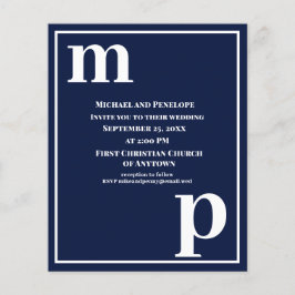 Trendy Typography Navy Blue Budget Wedding Invite Flyer