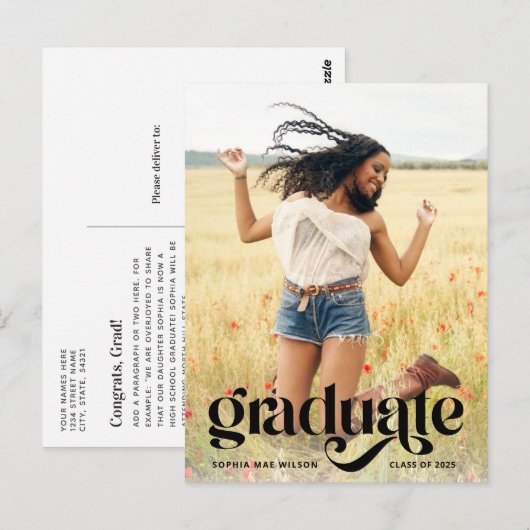 Trendy Typography Overlay Photo Afstuderen Briefkaart (Voorkant / Achterkant)