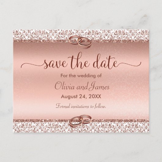 Trendy Typography Roos Gold Wedding Save the Date Aankondigingskaart (Voorkant)