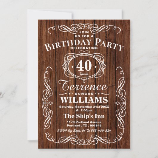 Trendy Typography Rustic Wood Birthday Party Kaart (Voorkant)