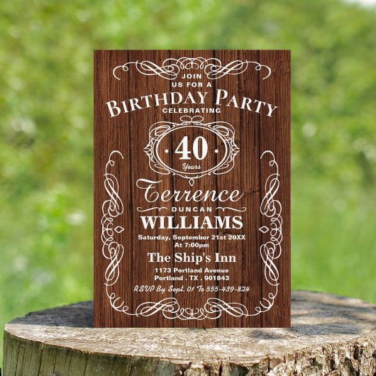 Trendy Typography Rustic Wood Birthday Party Kaart