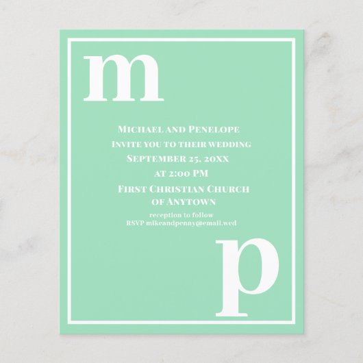 Trendy Typography Seafoam Green Budget Wedding Flyer (Voorkant)