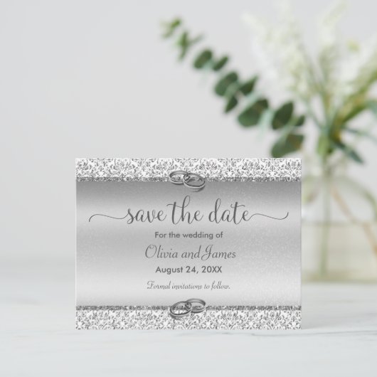 Trendy Typography Silver Wedding Save the Date Aankondigingskaart (Staand voorkant)