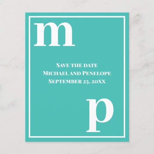 Trendy Typography Turquoise Budget Save the Date Flyer (Voorkant)