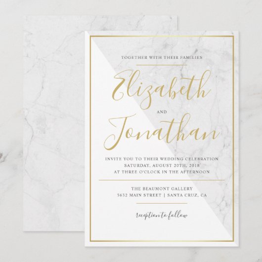 Trendy Typography | Uitnodiging voor chic Marble W (Voorkant / Achterkant)