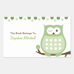 Trendy Uil (Groen) Custom Book Bord Sticker