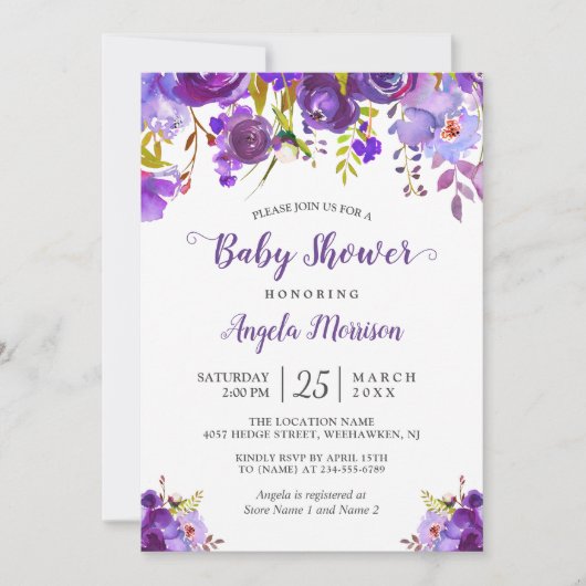 Trendy Ultra Violet Paars Floral Baby shower Kaart (Voorkant)