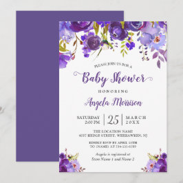 Trendy Ultra Violet Paars Floral Baby shower Kaart