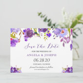 Trendy Ultra Violet Paarse Floral Save the Date (Staand voorkant)