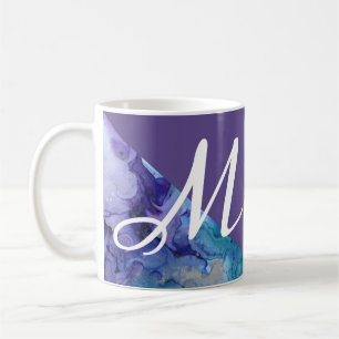 Trendy Ultra Violet Waterverf Turquoise Monogram Koffiemok