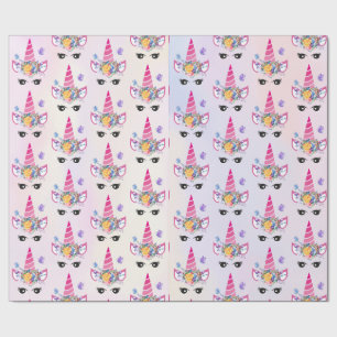 Trendy Unicorn met Floral Crown & Butterflies Cadeaupapier