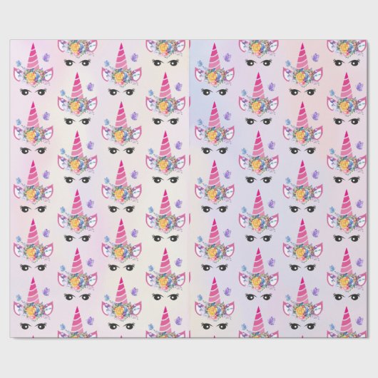 Trendy Unicorn met Floral Crown & Butterflies Cadeaupapier (Zoom)