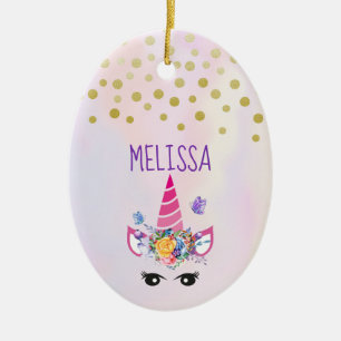 Trendy Unicorn met Floral Crown & Butterflies Keramisch Ornament