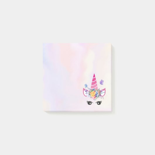 Trendy Unicorn met Floral Crown & Butterflies Post-it® Notes (Voorkant)