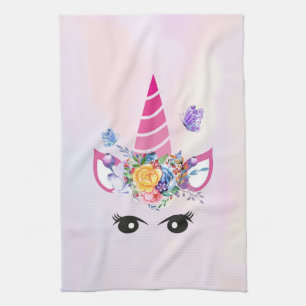 Trendy Unicorn met Floral Crown & Butterflies Theedoek