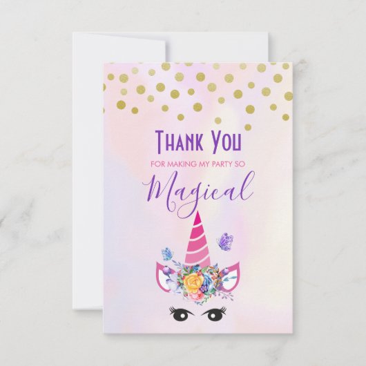 Trendy Unicorn met Flowers Butterflies en Confetti Bedankkaart (Voorkant)