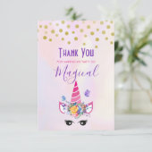 Trendy Unicorn met Flowers Butterflies en Confetti Bedankkaart (Staand voorkant)