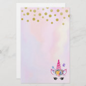Trendy Unicorn met Flowers Butterflies en Confetti Briefpapier (Voorkant / Achterkant)