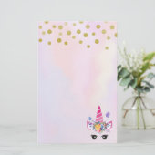 Trendy Unicorn met Flowers Butterflies en Confetti Briefpapier (Staand voorkant)