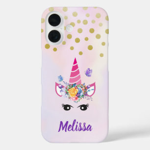 Trendy Unicorn met Flowers Butterflies en Confetti iPhone 16 Hoesje