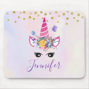 Trendy Unicorn met Flowers Butterflies en Confetti Muismat