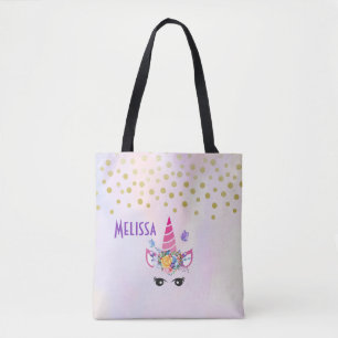 Trendy Unicorn met Flowers Butterflies en Confetti Tote Bag
