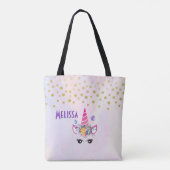 Trendy Unicorn met Flowers Butterflies en Confetti Tote Bag (Achterkant)