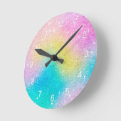 Trendy unicorn rainbow glitter holographic pattern ronde klok (Hoek)